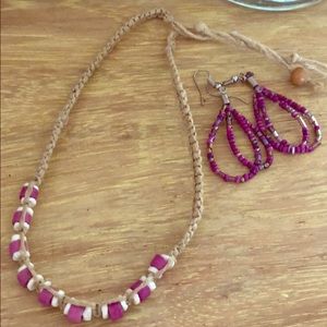 Boho Necklace and Purple Beaded Earring Set